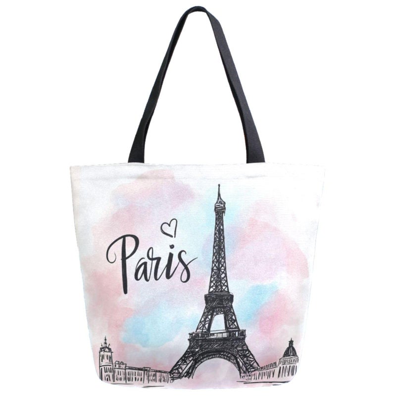 Pfrewn Eiffel Tower Canvas Tote Bag for Women Extra Large Grocery Bag Reusable Casual Beach Shopping Tote Heavy Duty Washable Shoulder Bags Handbag with Handles - Image 1